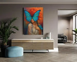 Vrouw met Blauwe Vlinders Canvas Schilderij