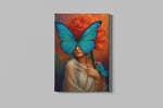 Vrouw met Blauwe Vlinders Canvas Schilderij