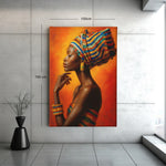 Elegante Vrouw in Oranje Canvas Schilderij