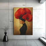 Rode Klaprozen Vrouw Canvas Schilderij