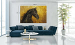 Paard met Gouden Kunst Canvas Schilderij