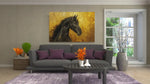Paard met Gouden Kunst Canvas Schilderij