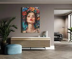 Vrouw kunst bloemen Canvas Schilderij