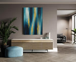 Abstract Blauw en Goud Canvas Schilderij