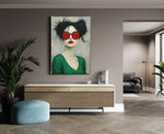 Vrouw met Rode Zonnebril Canvas Schilderij
