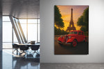 Rode Oldtimer bij Eiffeltoren Canvas Schilderij