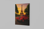 Rode Oldtimer bij Eiffeltoren Canvas Schilderij