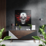 Rode Sugar Skull met verfspatten – Dibond Schilderij