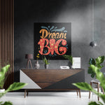 Koraal met sterren en de tekst Dream Big – Dibond Schilderij