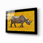 Lopende Neushoorn in Gele Impastostijl – Glasschilderij