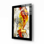 Hert in Rood en Goud – Glasschilderij