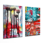 Abstract Flowers 2 Pieces Combine Glass Wall Art
