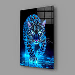 Neon Blue Leopard Glass Wall Art