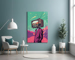TV Head in Nature Glass Wall Art