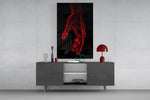 Abstract Red Hand Outline Glass Wall Art