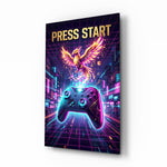 Press Start Neon Phoenix Gaming Glass Wall Art
