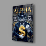 Alpha Suited Wolf Gold Dollar Glass Wall Art