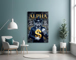 Alpha Suited Wolf Gold Dollar Glass Wall Art