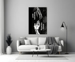 Skeletal and Living Hands Memento Mori Glass Wall Art