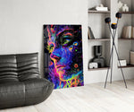 Neon Dot Psychedelic Woman Face Glass Wall Art