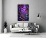 Neon Purple Jungle Glowing Rainforest Glass Wall Art