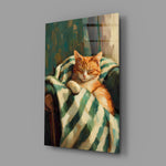 Sleeping Ginger Cat Impressionist Glass Wall Art