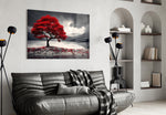 Red Maple Tree by a Misty Lake Glass Wall Art