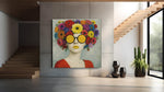 Vrouw met bloemen – Canvas Wandkunst in Vierkante Uitvoering