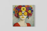 Vrouw met bloemen – Canvas Wandkunst in Vierkante Uitvoering