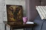 Olifant | Krachtig dier in donkere rook – Modern Canvas Schilderij – Vierkant Canvas Kunstwerk voor het Interieur