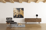 Abstracte Kunst in Zwart en Goud – Canvas Wandkunst in Vierkante Uitvoering