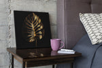 Gouden Bladeren in Zwart – Vierkante Canvas Wanddecoratie – Canvas Schilderij als Wanddecoratie