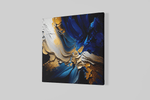 Abstracte Kunst in Blauw en Goud – Vierkant Canvas Kunstwerk voor het Interieur