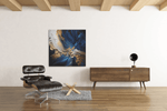 Abstracte Kunst in Blauw en Goud – Vierkant Canvas Kunstwerk voor het Interieur