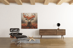 Hert met Rode Bloemen – Canvas Schilderij als Wanddecoratie