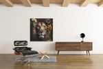 Leeuw en Bloemen – Vierkant Canvas Kunst voor de Muur