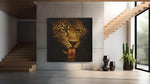 Luipaard Drinkt Water – Canvas Wanddecoratie in Vierkante Vorm