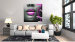 Vrouw met paarse verf – Modern Canvas Schilderij – Vierkant Canvas Schilderij voor de Wand
