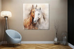 Paarden Bruin Wit – Vierkant Canvas Schilderij voor de Wand