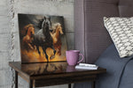Rennende Paarden – Ontwerp 2 – Vierkant Canvas Kunstwerk voor het Interieur
