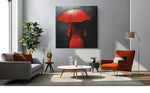 Vrouw en rode paraplu – Modern Canvas Schilderij – Vierkante Canvas Wandkunst