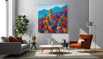 Kleurenmozaïek Stad – Vierkante Canvas Wanddecoratie – Canvas Schilderij als Wanddecoratie