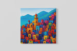 Kleurenmozaïek Stad – Vierkante Canvas Wanddecoratie – Canvas Schilderij als Wanddecoratie