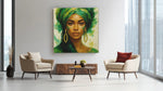 Groene Vrouwenportret – Vierkante Canvas Wanddecoratie – Canvas Wanddecoratie in Vierkante Vorm