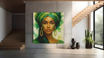 Groene Vrouwenportret – Vierkante Canvas Wanddecoratie – Canvas Wanddecoratie in Vierkante Vorm