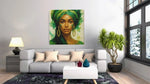 Groene Vrouwenportret – Vierkante Canvas Wanddecoratie – Canvas Wanddecoratie in Vierkante Vorm