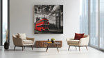 Rode Dubbeldekker Bus Londen – Vierkante Canvas Wanddecoratie – Canvas Schilderij als Wanddecoratie