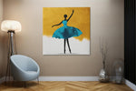 Dansende Ballerina Blauw – Vierkante Canvas Wandkunst