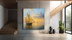 Zeilschip bij Zonsondergang – Canvas Wanddecoratie in Vierkante Vorm
