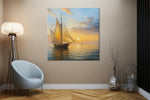 Zeilschip bij Zonsondergang – Canvas Wanddecoratie in Vierkante Vorm
